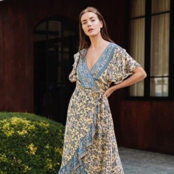Dahlia Print Bohemian Floral Wrap Dress by Aura - small - Picture 7 of 10